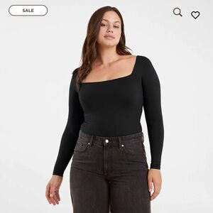Nuuds Wide Square Neck Black Bodysuit
